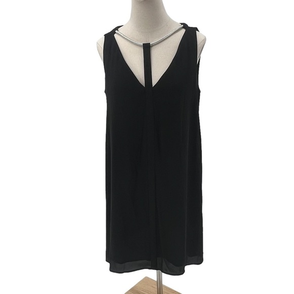 BCBGMaxAzria Black V-Neck Sleeveless Choker Mini Dress Size S Women's